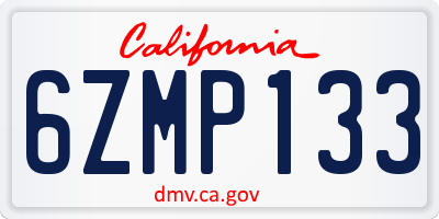 CA license plate 6ZMP133