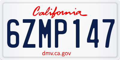 CA license plate 6ZMP147