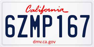 CA license plate 6ZMP167