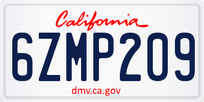 CA license plate 6ZMP209