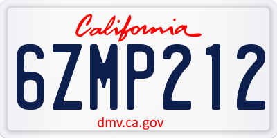 CA license plate 6ZMP212