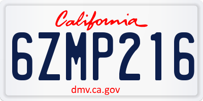 CA license plate 6ZMP216