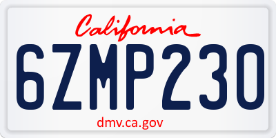 CA license plate 6ZMP230