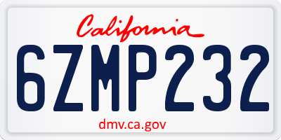 CA license plate 6ZMP232