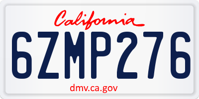 CA license plate 6ZMP276