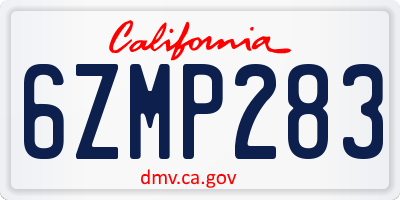 CA license plate 6ZMP283