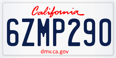 CA license plate 6ZMP290