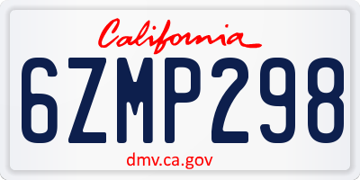 CA license plate 6ZMP298