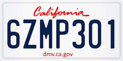 CA license plate 6ZMP301