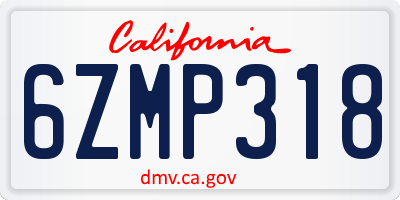 CA license plate 6ZMP318