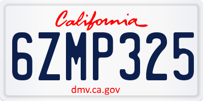 CA license plate 6ZMP325