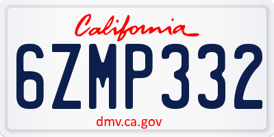 CA license plate 6ZMP332