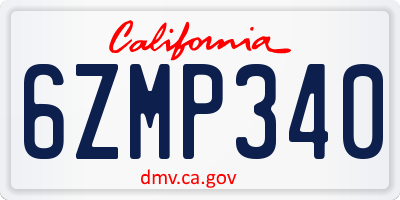 CA license plate 6ZMP340