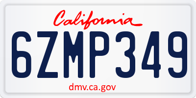 CA license plate 6ZMP349