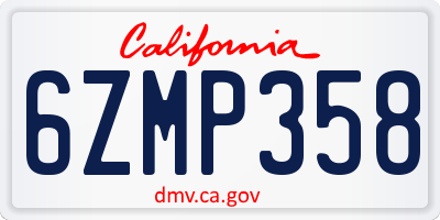 CA license plate 6ZMP358
