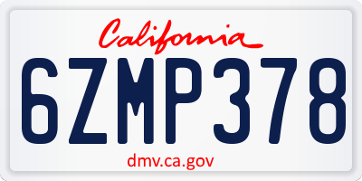 CA license plate 6ZMP378