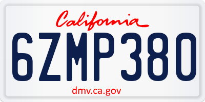 CA license plate 6ZMP380