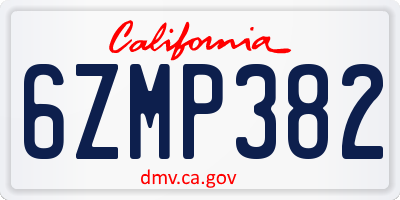 CA license plate 6ZMP382