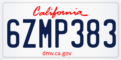 CA license plate 6ZMP383
