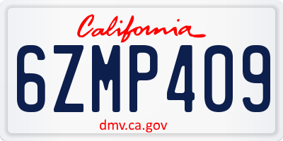 CA license plate 6ZMP409