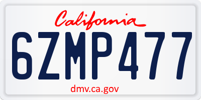 CA license plate 6ZMP477