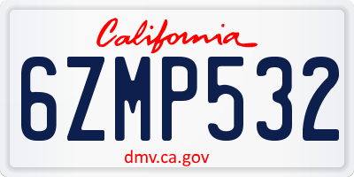 CA license plate 6ZMP532