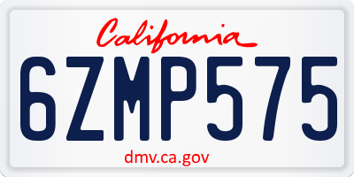 CA license plate 6ZMP575