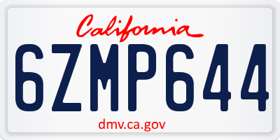 CA license plate 6ZMP644