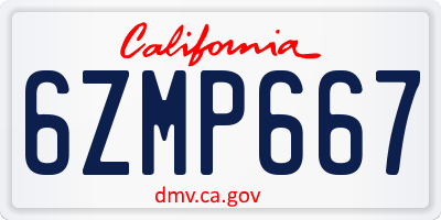 CA license plate 6ZMP667