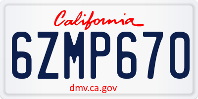 CA license plate 6ZMP670