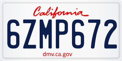 CA license plate 6ZMP672