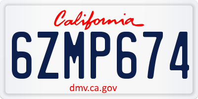 CA license plate 6ZMP674