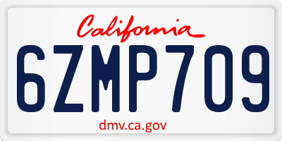 CA license plate 6ZMP709