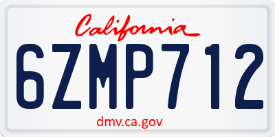 CA license plate 6ZMP712