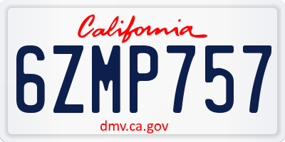 CA license plate 6ZMP757