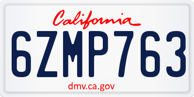 CA license plate 6ZMP763