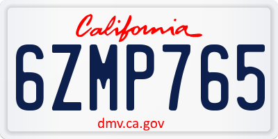 CA license plate 6ZMP765