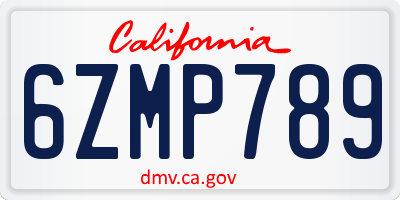 CA license plate 6ZMP789