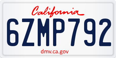 CA license plate 6ZMP792