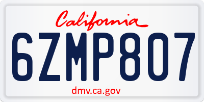 CA license plate 6ZMP807