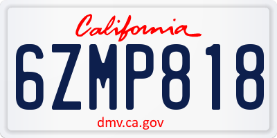CA license plate 6ZMP818