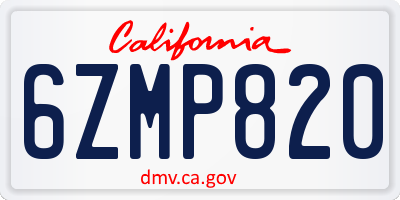 CA license plate 6ZMP820