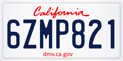 CA license plate 6ZMP821