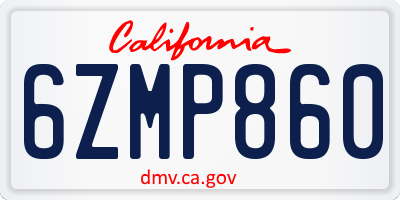 CA license plate 6ZMP860