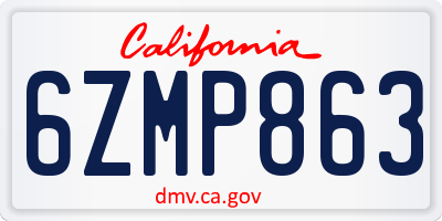 CA license plate 6ZMP863