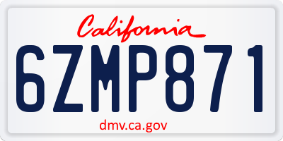 CA license plate 6ZMP871