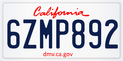 CA license plate 6ZMP892