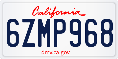 CA license plate 6ZMP968