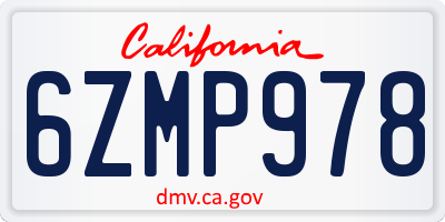 CA license plate 6ZMP978