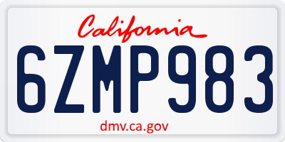 CA license plate 6ZMP983
